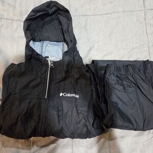 Columbia Glennaker Rain Jacket And Pants Boys Small (8) Black Like New